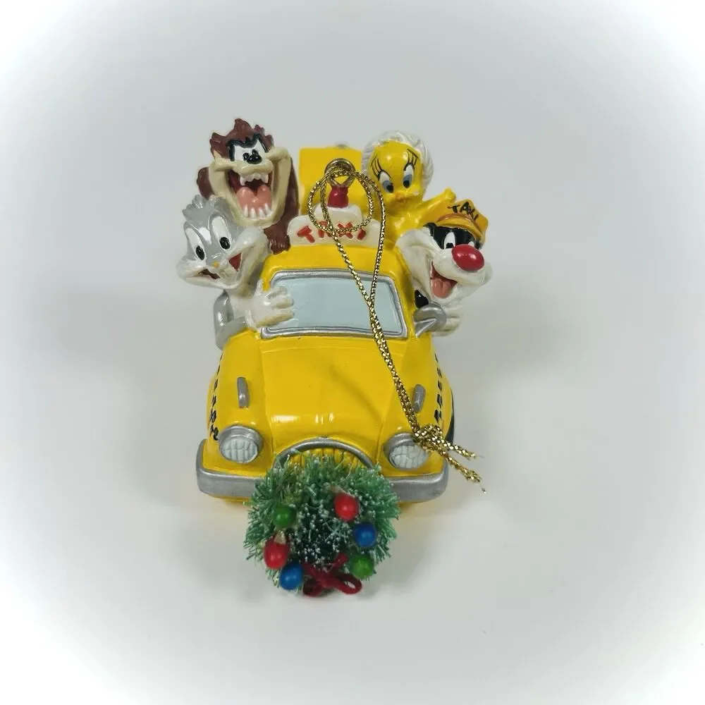 Warner Bros Looney Tunes NYC Taxi Yellow Cab Christmas Ornament 2000 RARE Bugs